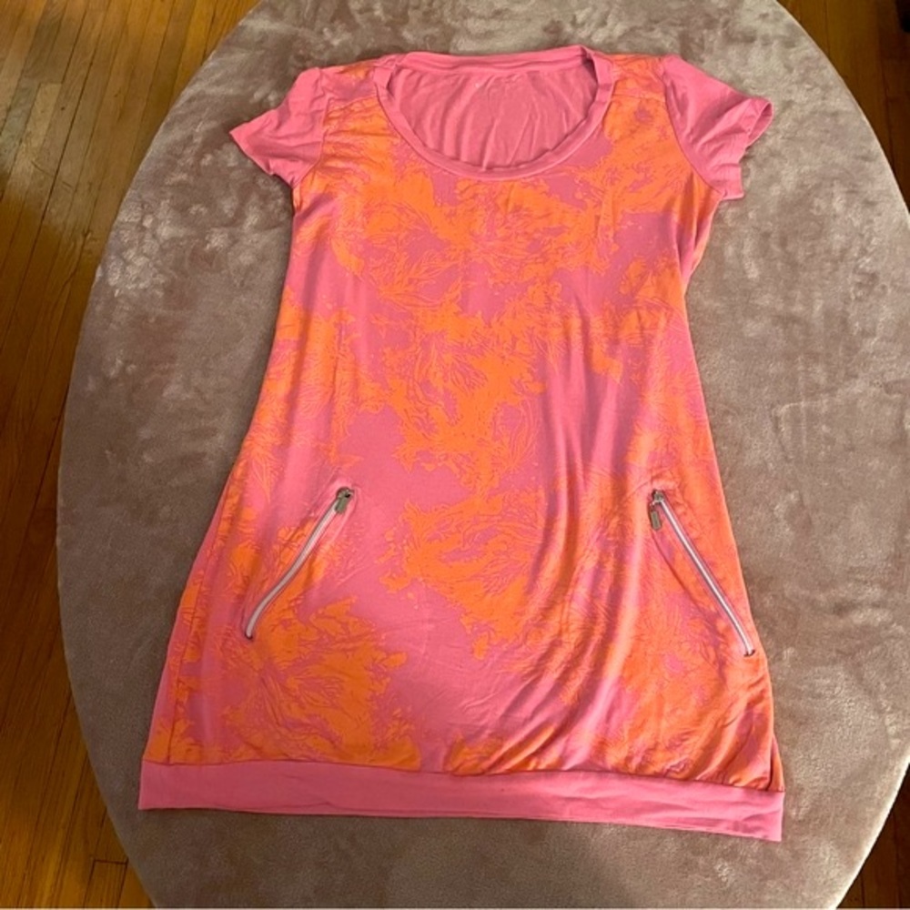 Spanner Neon Pink and Orange Dress / Leggings Shirt With Zipper Pockets. Medium
